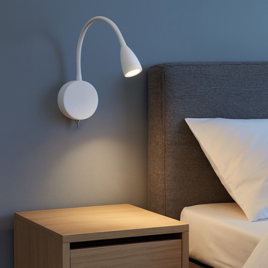 Applique bianco per comodino camera da letto 3w 3000k orientabile con interruttore