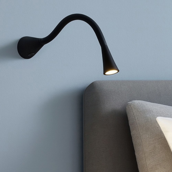 Applique led 2w 3000k orientabile nero con interruttore linea light snake w1