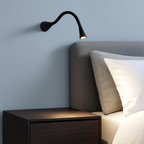 Applique led 2w 3000k orientabile nero con interruttore linea light snake w1
