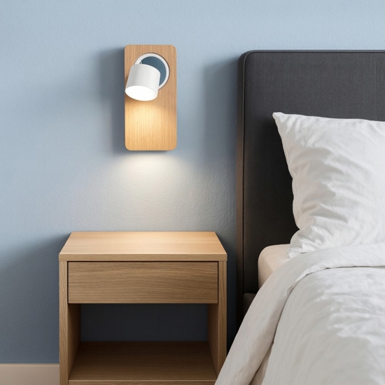 Beebo w rovere applique da comodino in legno led 5w 3000k con interruttore