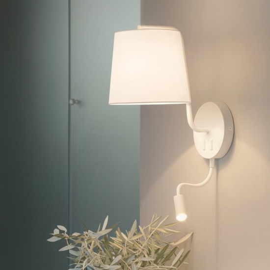 Applique per comodino camera da letto con interruttore paralume bianco