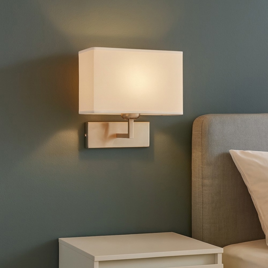 Applique nichel per comodini camera da letto paralume rettangolare tessuto