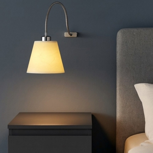 Applique comodino per camera da letto pergamena beige braccio flessibile cromato