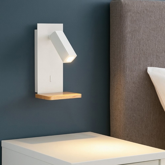 Applique per comodino camera da letto moderna bianca con porta usb