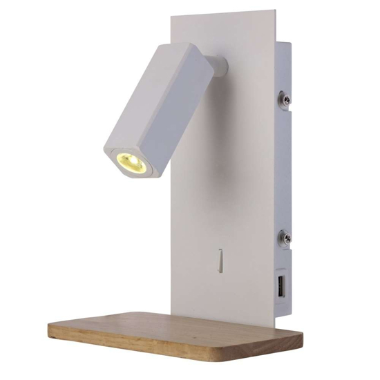 Applique per comodino camera da letto moderna bianca con porta usb