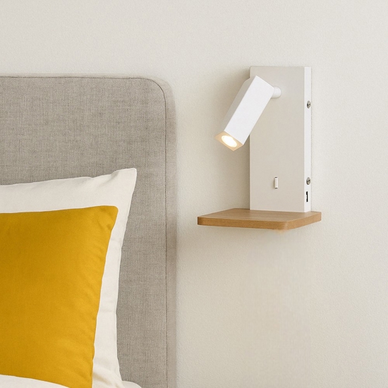 Applique per comodino camera da letto moderna bianca con porta usb