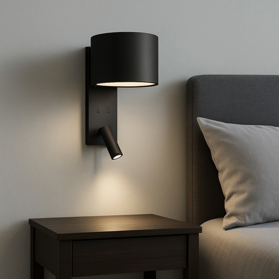 Applique nero per comodino da camera da letto moderna doppia luce orientabile