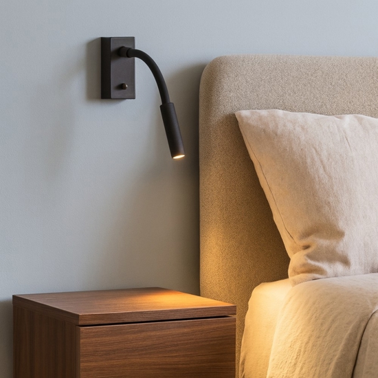 Applique nero da comodino per camera da letto led 3w 3000k orientabile