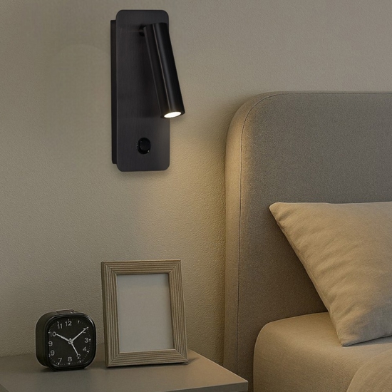 Applique comodino camera da letto orientabile nero led 3w 3000k moderna