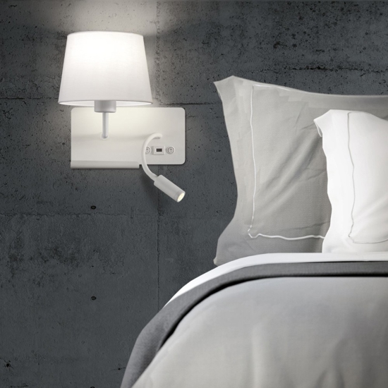 Applique bianco destro er comodino usb mensola luce da lettura moderna