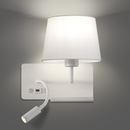 Applique da comodino sinistro multifunzione mensola usb luce da lettura