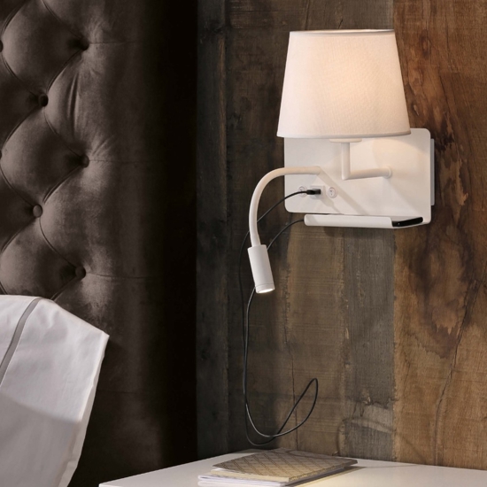 Applique da comodino sinistro multifunzione mensola usb luce da lettura