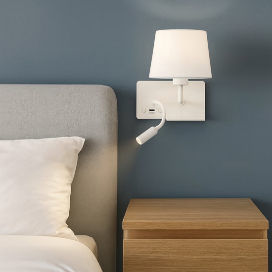 Applique da comodino sinistro multifunzione mensola usb luce da lettura