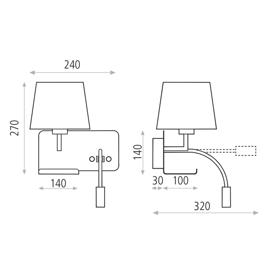 Applique da comodino sinistro multifunzione mensola usb luce da lettura