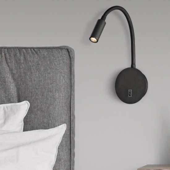Applique comodino camera da letto led 3w 3000k nero luce orientabile