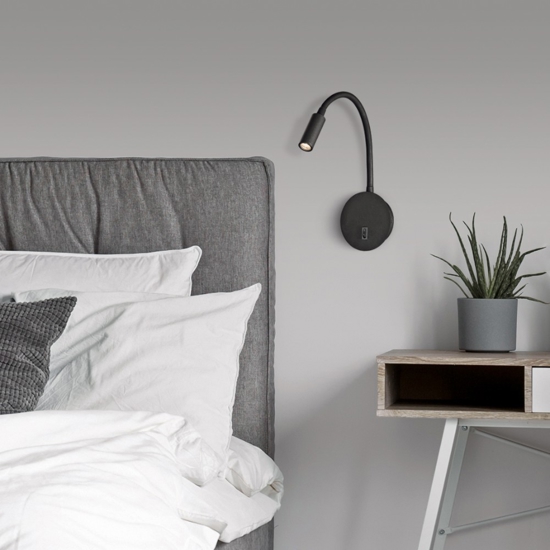 Applique comodino camera da letto led 3w 3000k nero luce orientabile