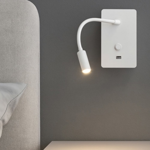 Applique comodino per camera da letto led 3w 3000k bianco presa usb