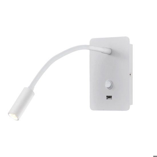 Applique comodino per camera da letto led 3w 3000k bianco presa usb