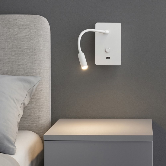 Applique comodino per camera da letto led 3w 3000k bianco presa usb