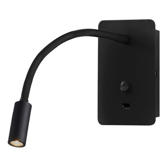 Applique camera da letto multifunzione led 3w 3000k usb nero luce orientabile Applique camera da letto multifunzione led 3w 3000k usb nero luce orientabile