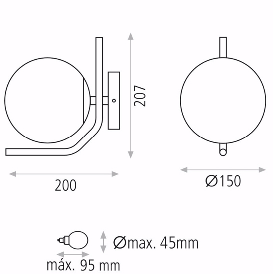 Applique oro da comodino sfera vetro bianco