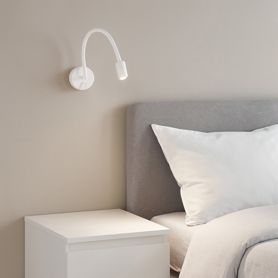 Applique per comodini camera da letto led 3w 3000k snodabile bianco