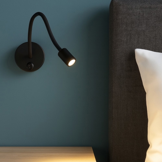 Applique da comodino testata camera da letto led 3000k 3w orientabile nero