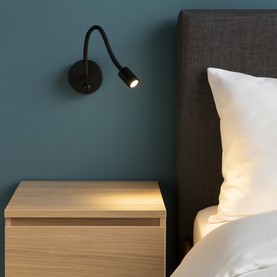 Applique da comodino testata camera da letto led 3000k 3w orientabile nero