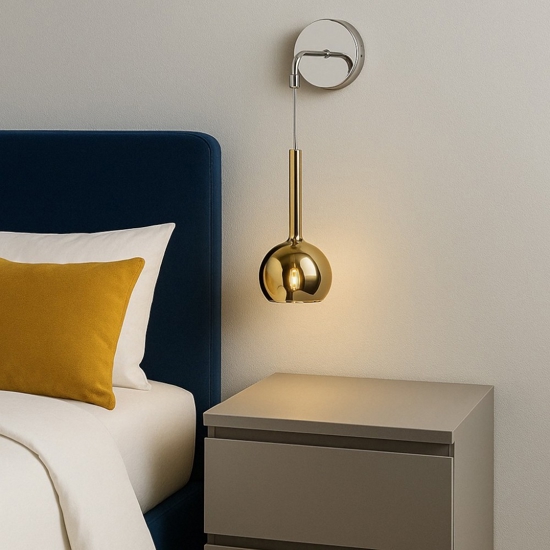 Applique pendente per camera da letto sfera vetro oro toplight