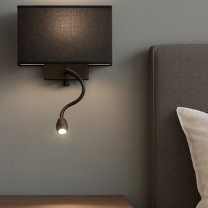 Ideal lux hotel ap2 applique nero per comodino paralume