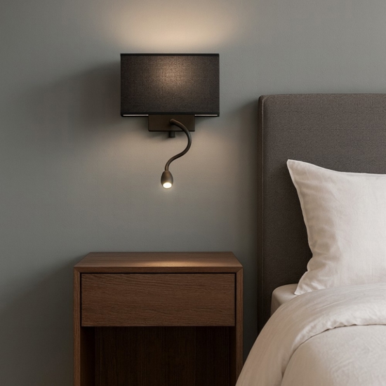 Ideal lux hotel ap2 applique nero per comodino paralume