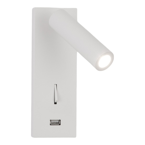 Applique orientabile bianco presa usb per comodini camera da letto