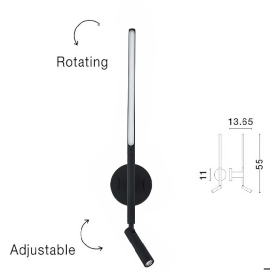 Applique nero per comodino led 9w 3000k orientabile