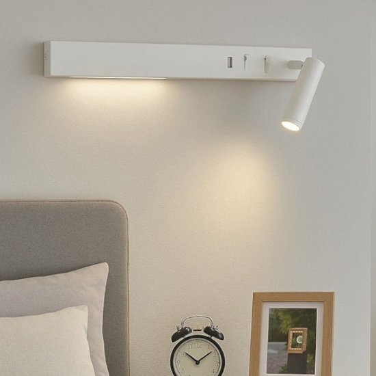 Applique parete comodino multifunzione bianco orientabile