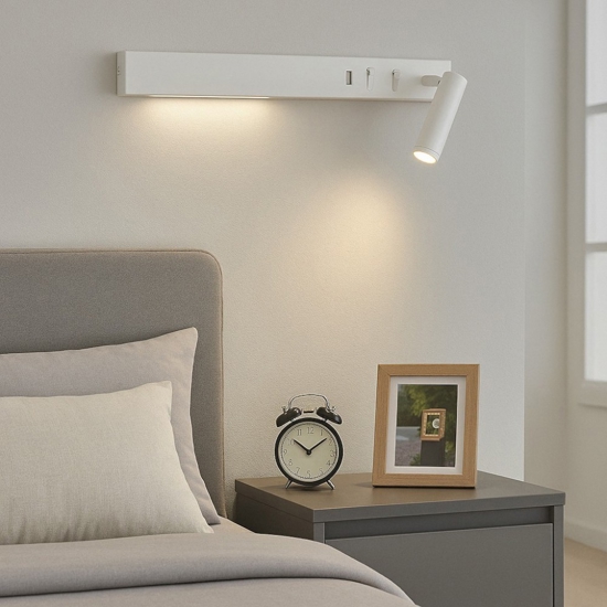 Applique parete comodino multifunzione bianco orientabile
