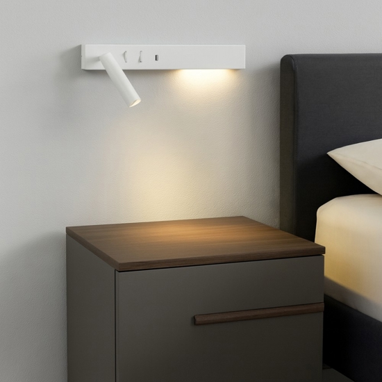 Applique bianco destro multifunzione per comodino