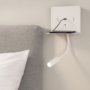 Applique bianco moderno da comodino presa usb luce orientabile