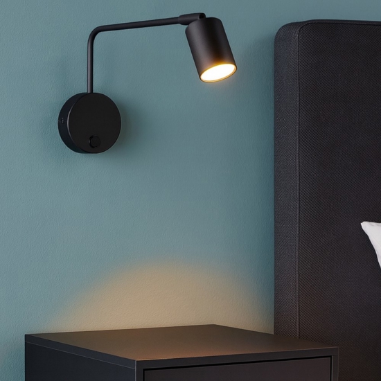 Applique da comodino nero braccio orientabile per camera da letto