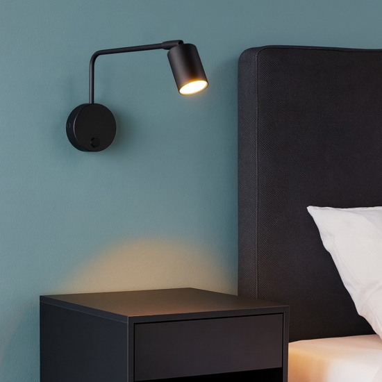 Applique da comodino nero braccio orientabile per camera da letto