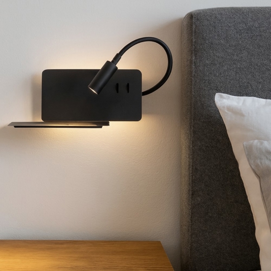 Ondaluce ap flat applique da comodino presa usa led orientabile nero destra Ondaluce ap flat applique da comodino presa usa led orientabile nero destra