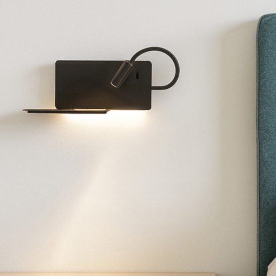 Applique per comodino camera da letto led nera sx ondaluce ap flat presa usb