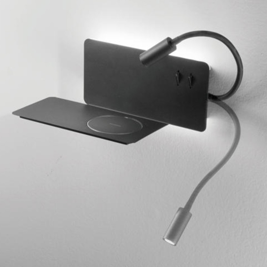 Applique per comodino camera da letto led nera sx ondaluce ap flat presa usb