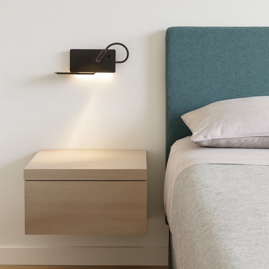Applique per comodino camera da letto led nera sx ondaluce ap flat presa usb