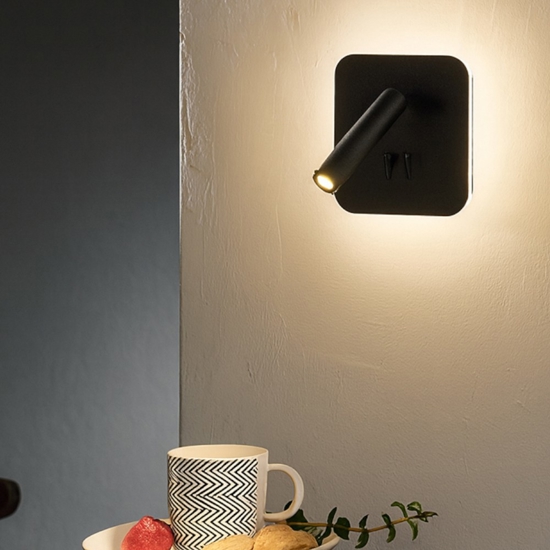 Ondaluce ap sella applique comodino camera da letto nera quadrata led orientabile