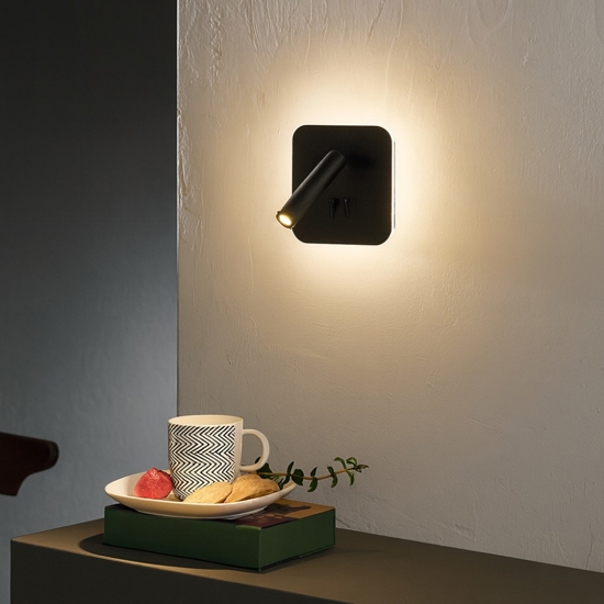 Ondaluce ap sella applique comodino camera da letto nera quadrata led orientabile