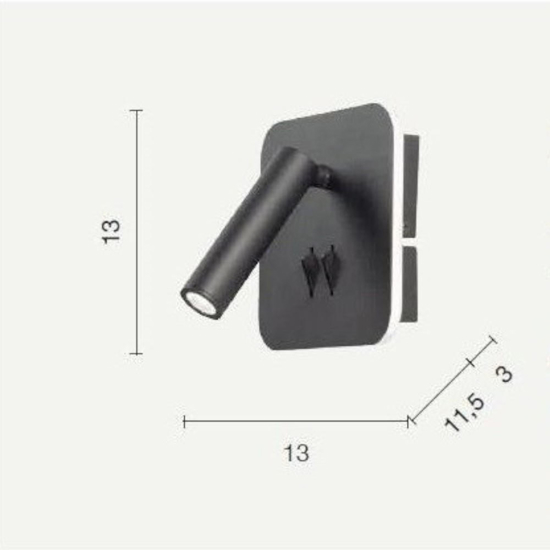 Ondaluce ap sella applique comodino camera da letto nera quadrata led orientabile