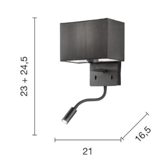 Ondaluce ap shadow applique per comodino camera da letto led orientabile nera