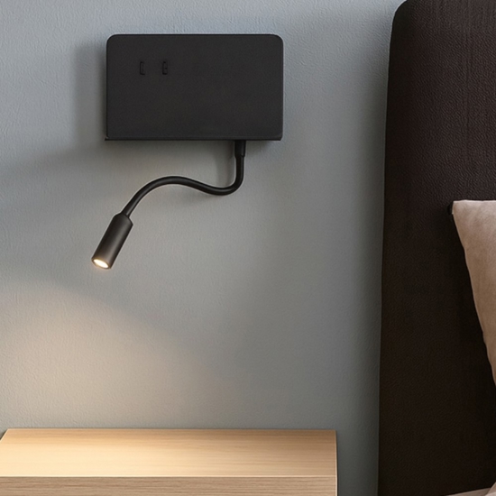 Ondaluce ap stan applique comodino camera da letto presa usb orientabile nera Ondaluce ap stan applique comodino camera da letto presa usb orientabile nera