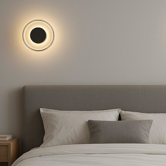 Applique per camera da letto tonda led 10w 3000k nero opaco