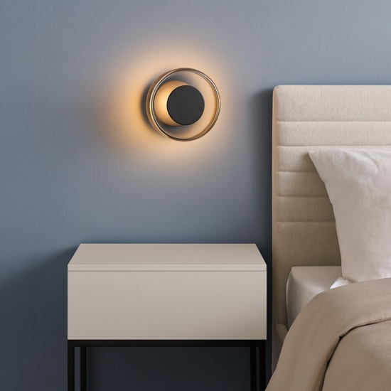 Applique per camera da letto tonda led 10w 3000k nero opaco
